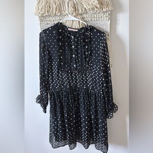 Banjanan Polka Dot Bib Dress Long Sleeve Ruffle Pleated Cotton Size Small
